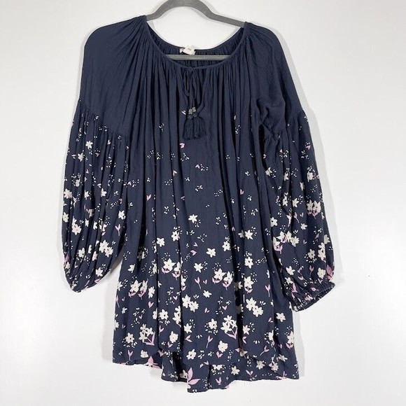 Billabong Dresses & Skirts - Billabong Gypset Mini‎ Dress Womens Floral Pleasant Long Sleeve Tunic Blue Small